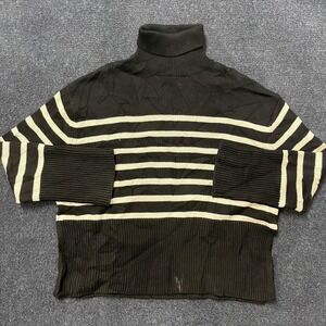 Gap Sweater Womens Small Tall Black Striped Turtleneck Cotton Knit Pullover